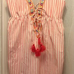 Embroidered Pink Striped Mini Dress